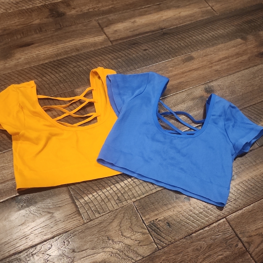 Aerie Vibrant Yellow and Blue Crop Tops